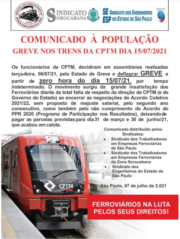 comunicadoferroviarios grevejulho2021